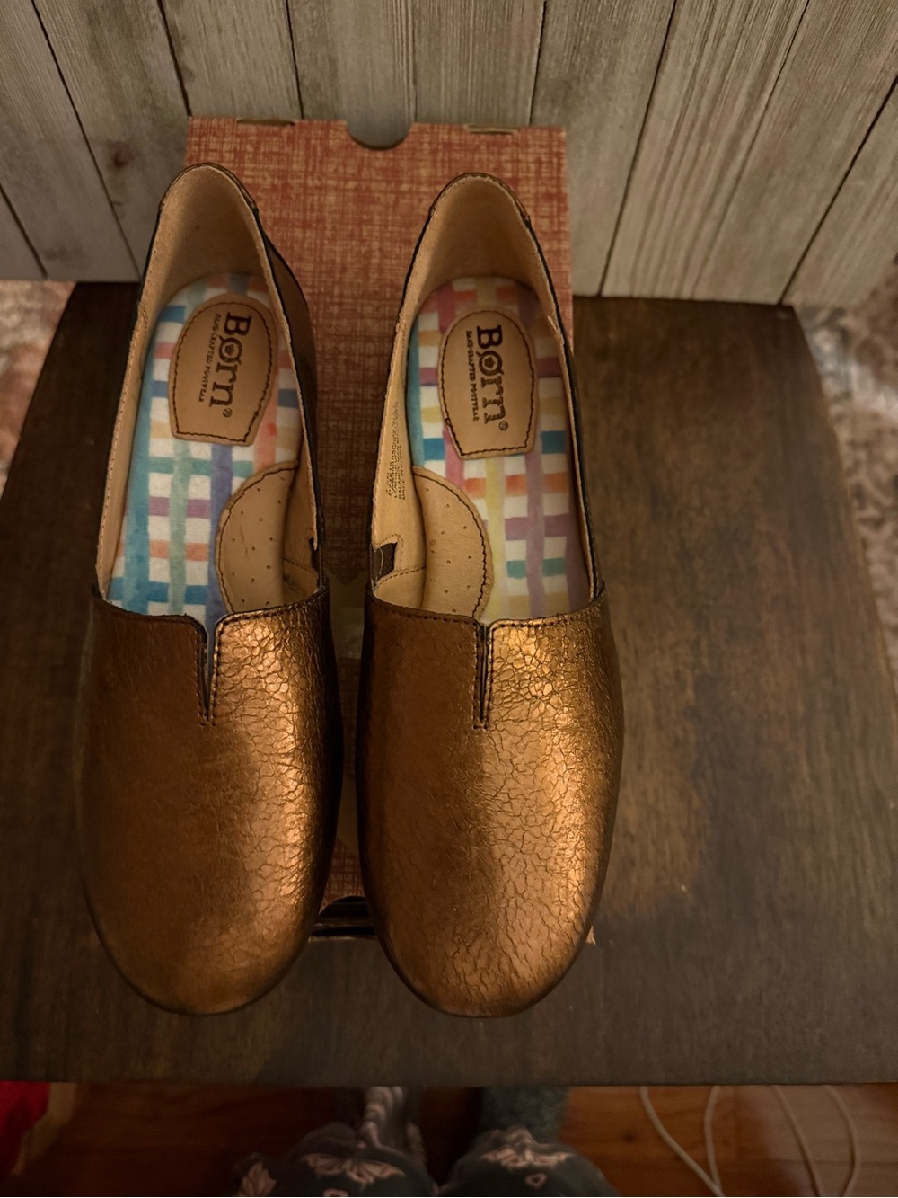 NIB Born SEBRA metallic Bronze leather slip-on flats